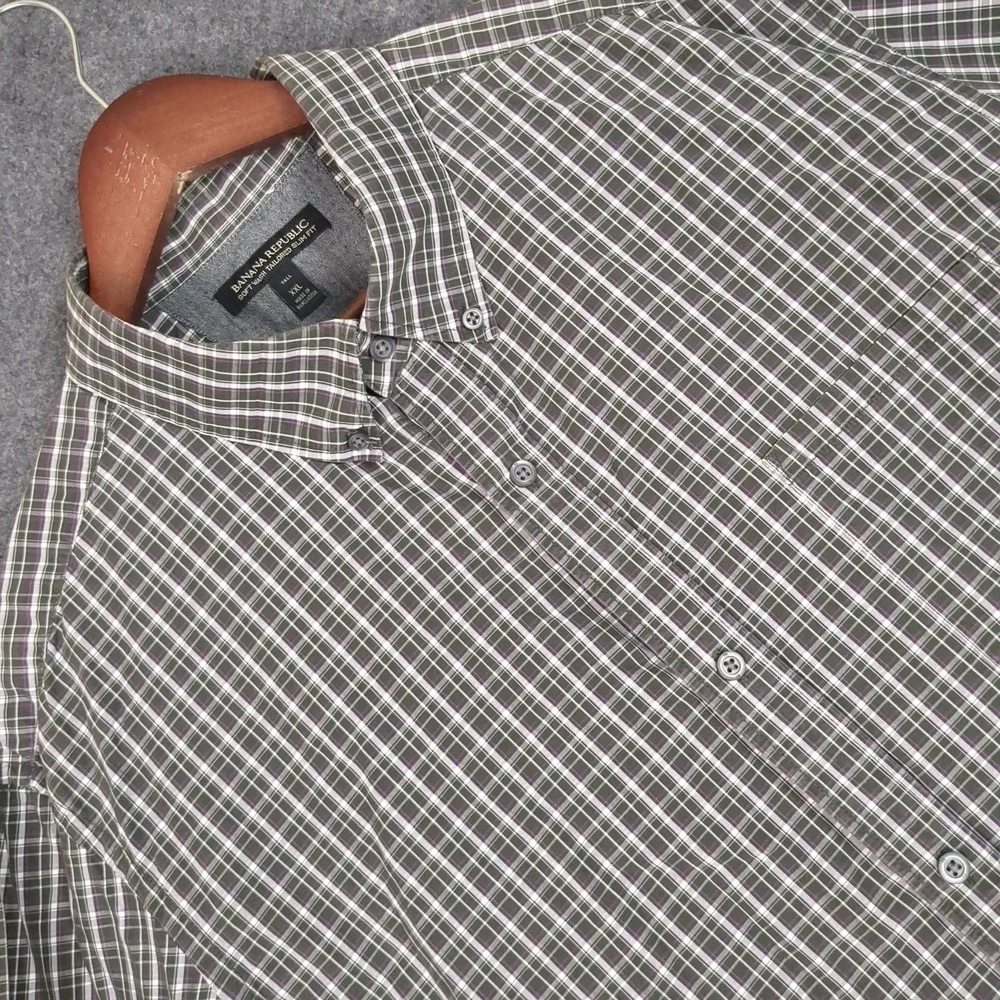 Banana Republic Men XXL Tall Soft Wash Tailored Slim Fit Plaid Button Down Shirt